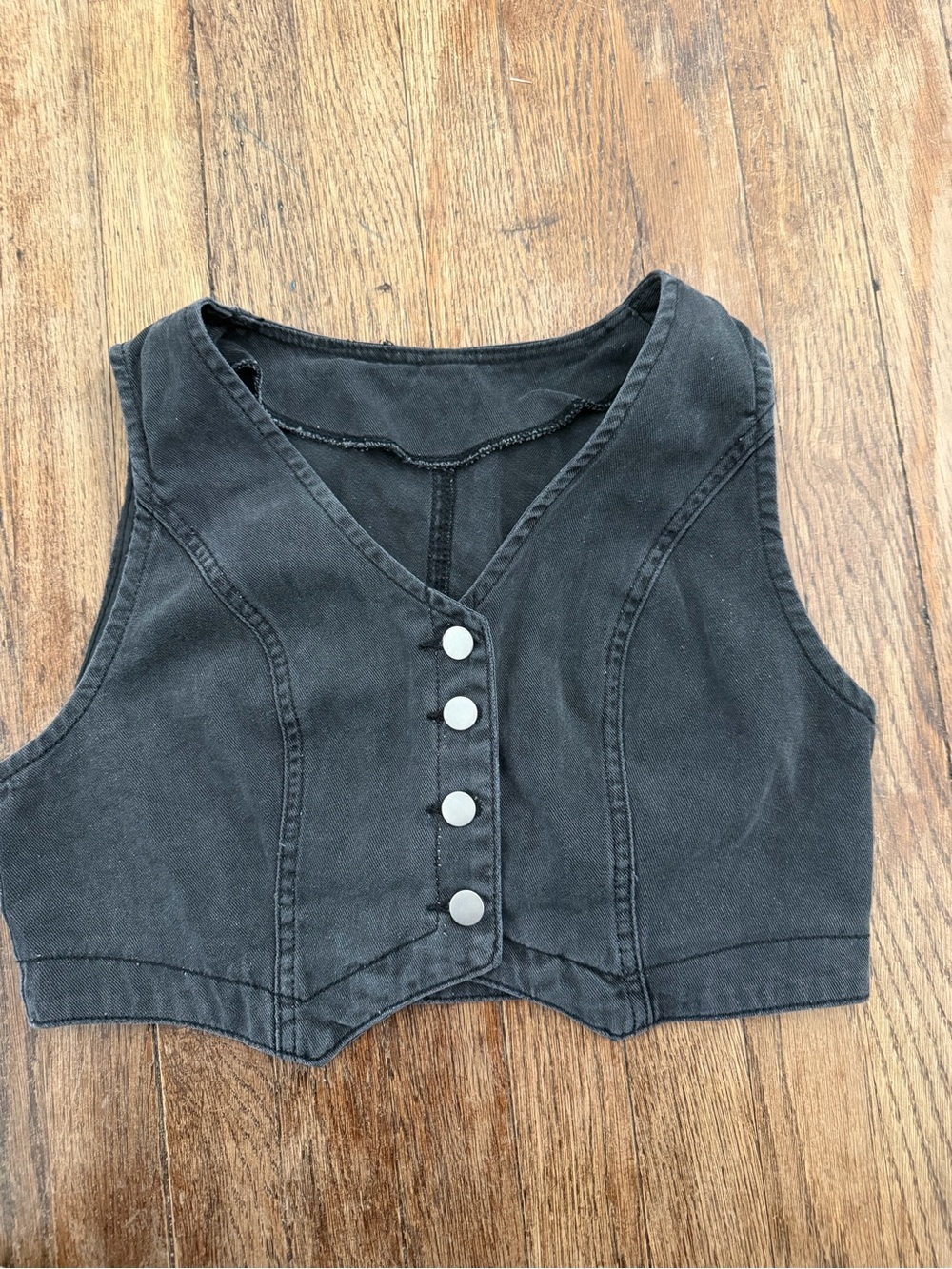 Black Button-Front Vest Top